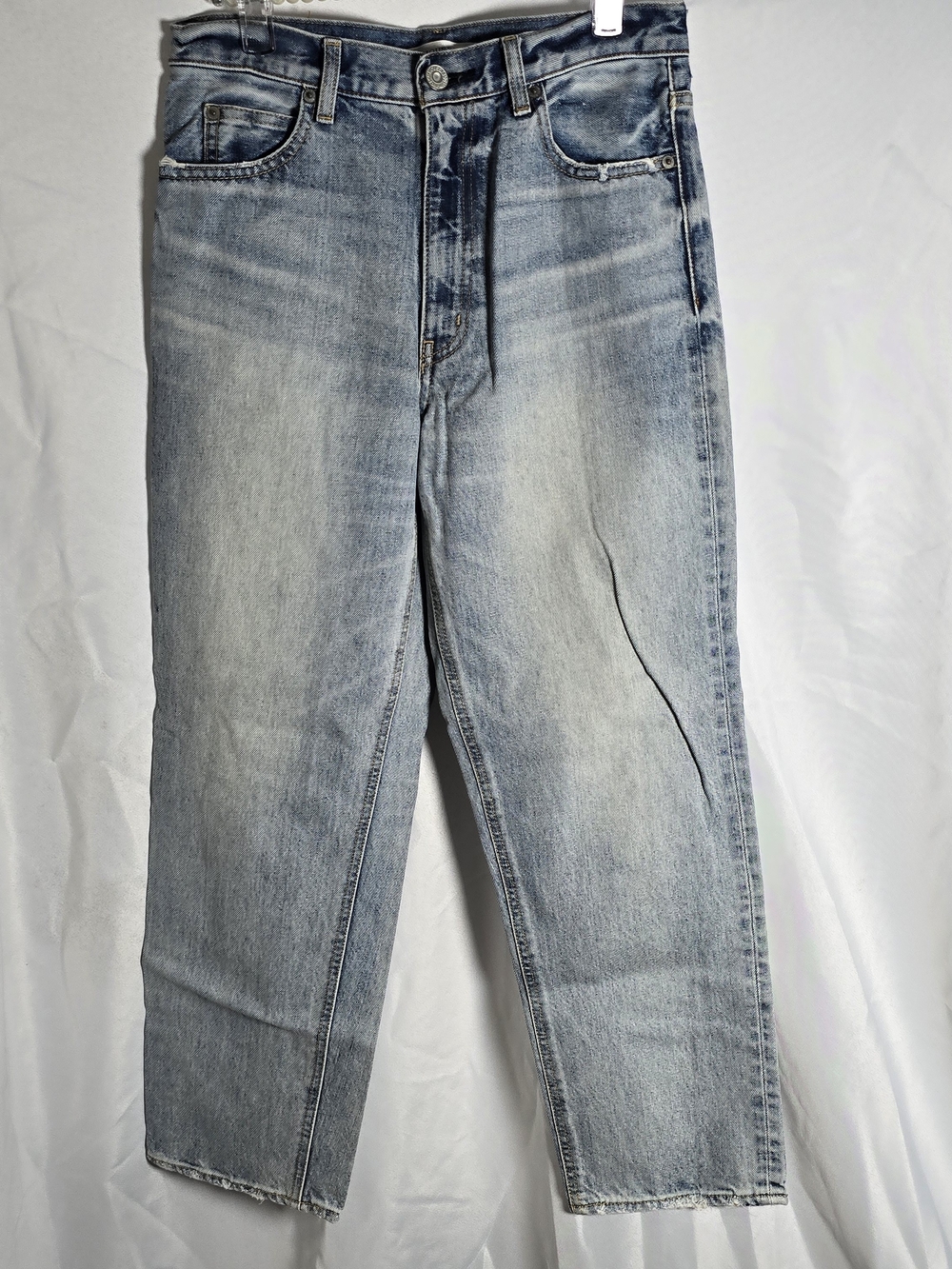Moussy Light Blue Relaxed Straight Jeans Denim Loose Distressed Hem, Sz 27